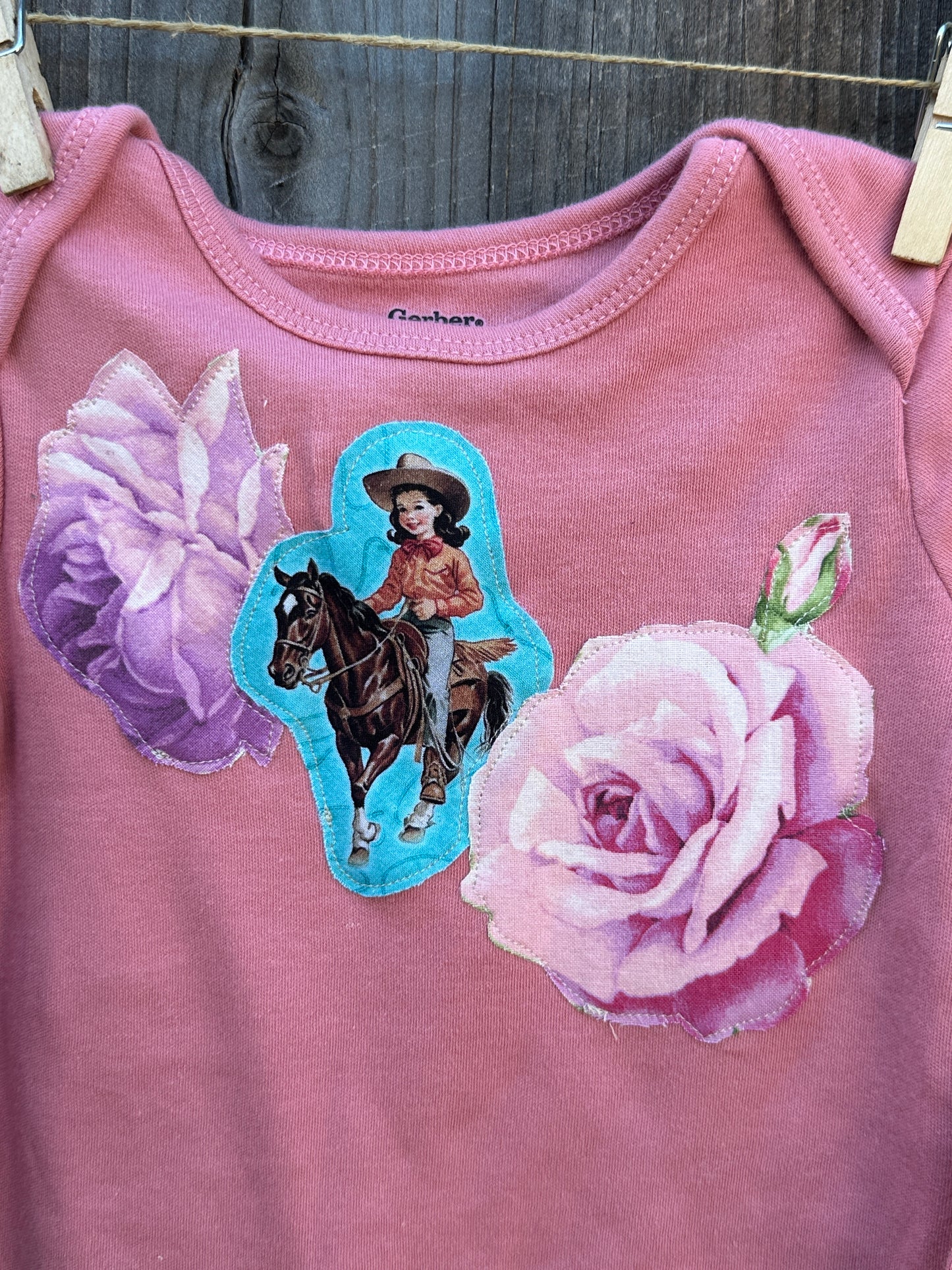 Turquoise Cowgirl and Roses on Perfect Pink, Size 3-6 mons.