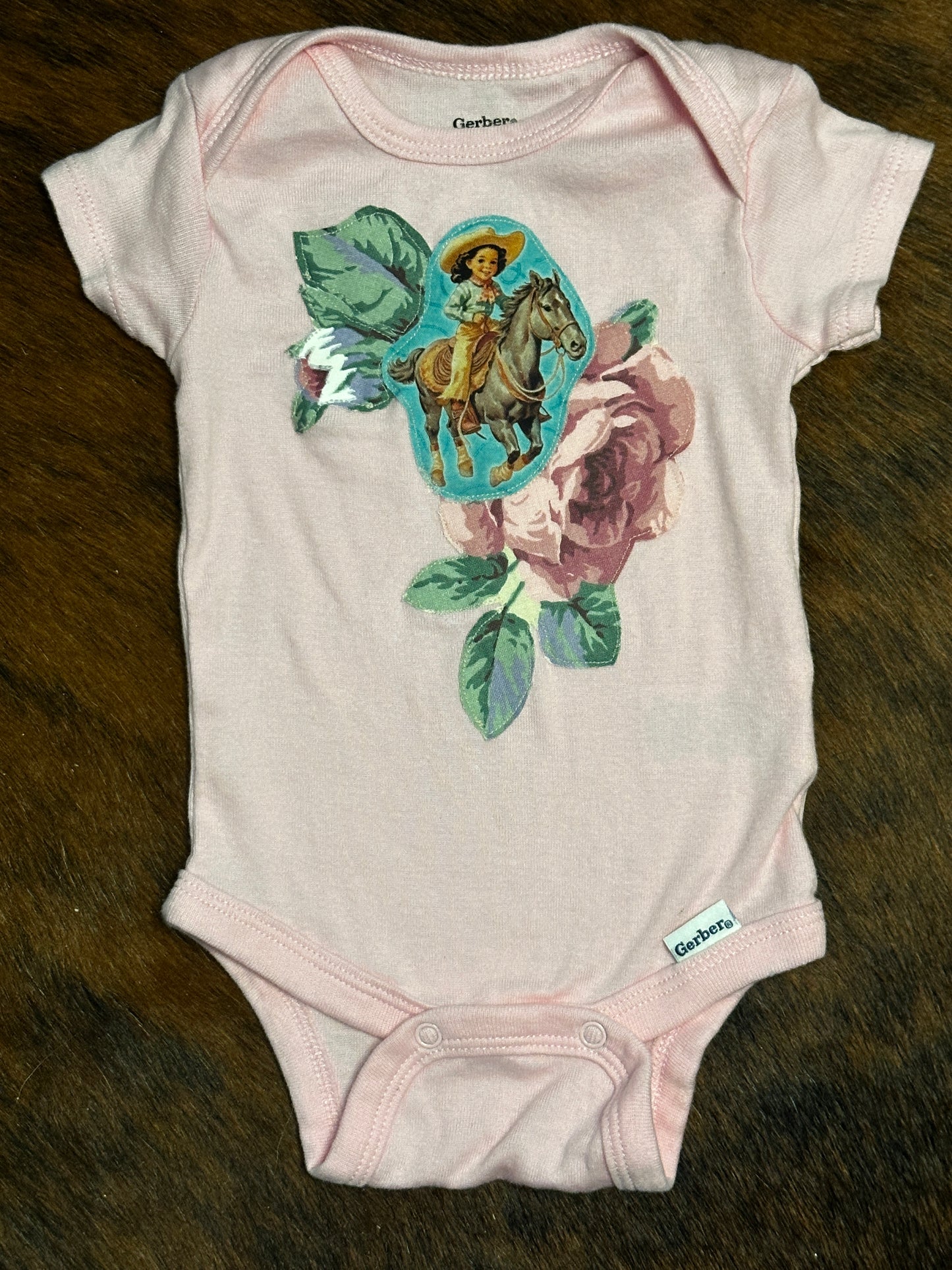 Cowgirl and Roses Light Pink Onesie, 0-3 mons.