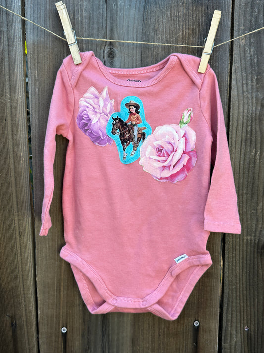 Turquoise Cowgirl and Roses on Perfect Pink, Size 3-6 mons.