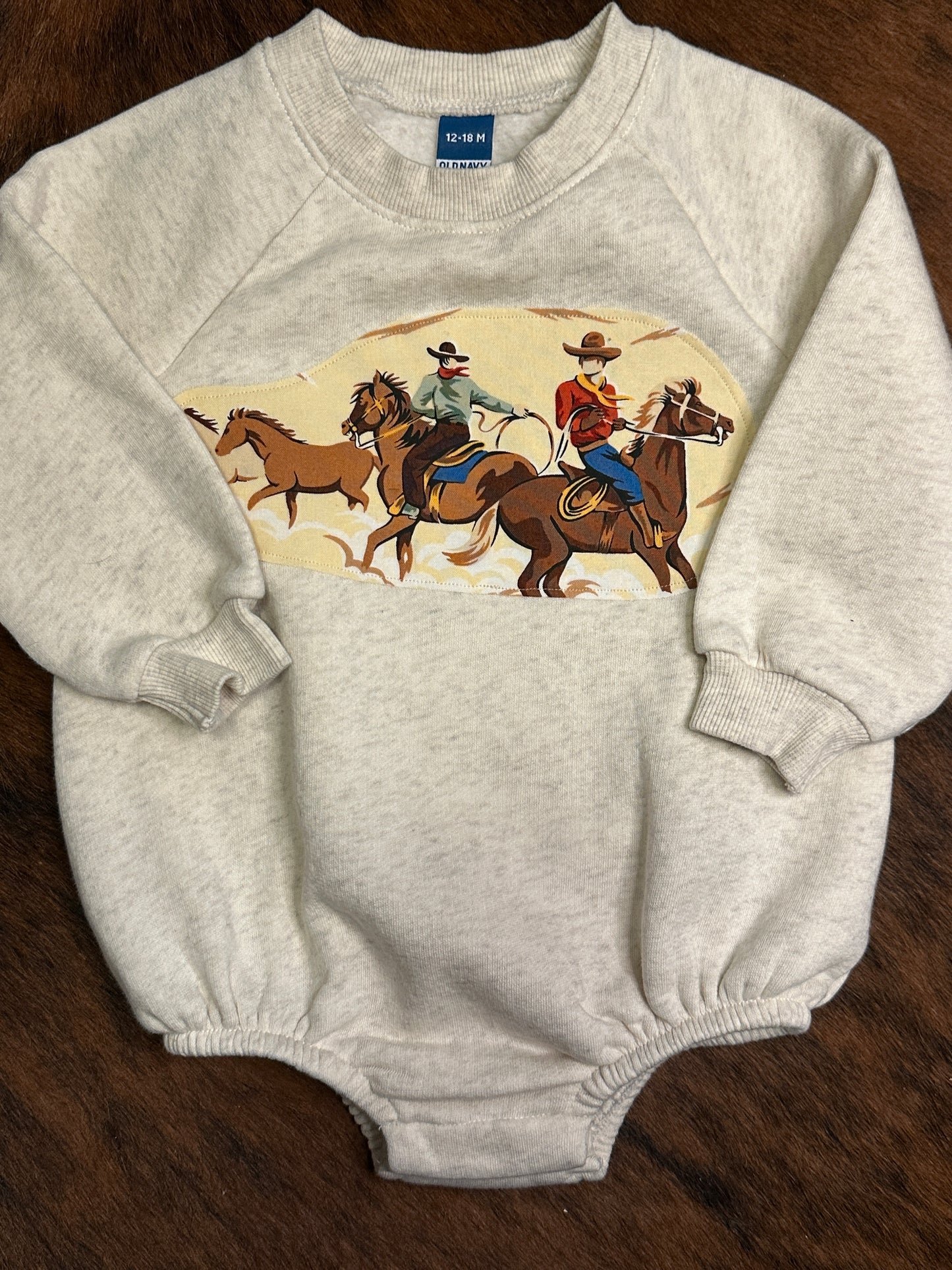 Range Riders on Oatmeal Heather Long Sleeve Sweatshirt Onesie, Size 12-18 mons.