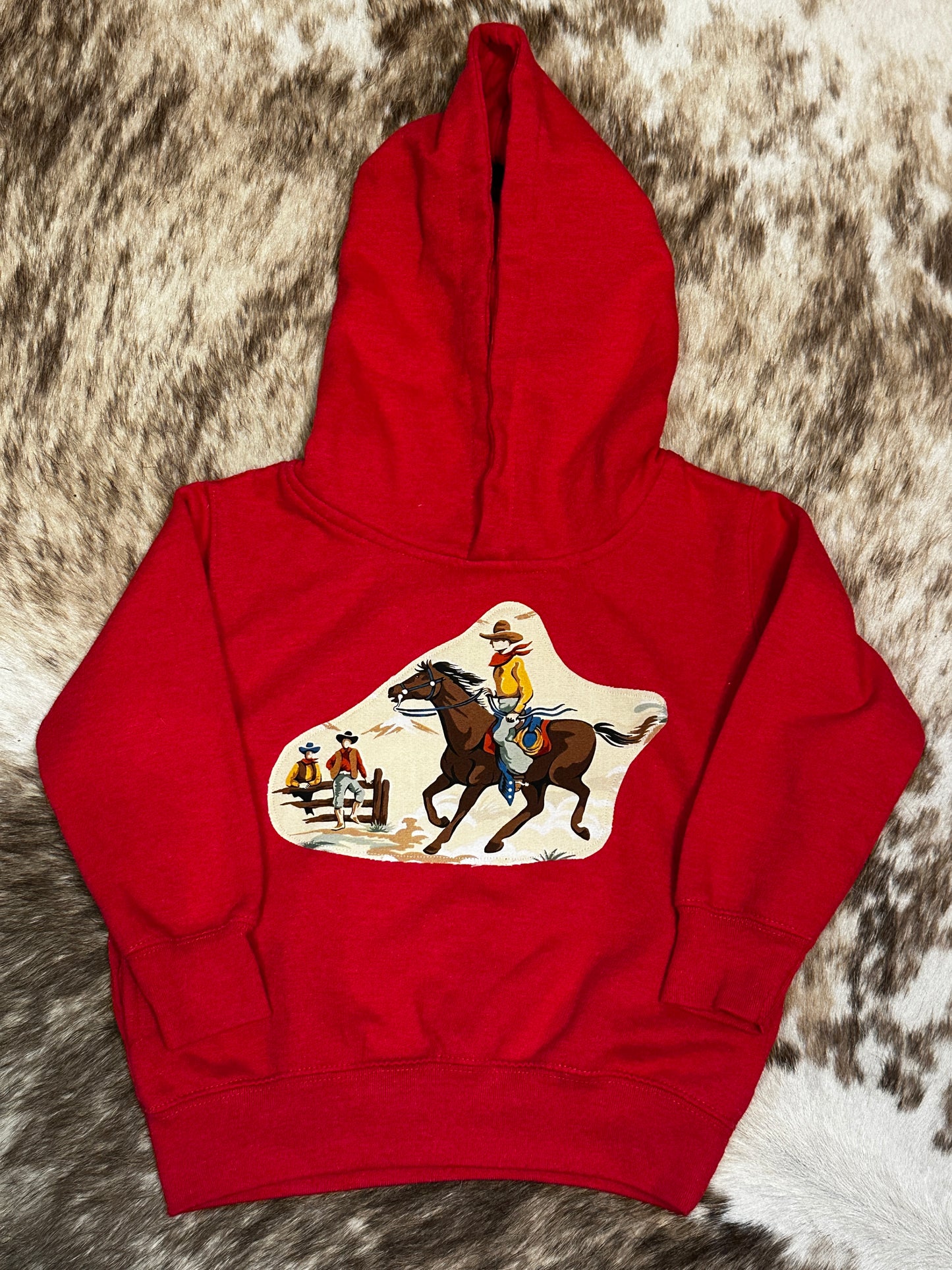 Cowboy on the Range on Red Hooded Sweatshirt, Size 2T