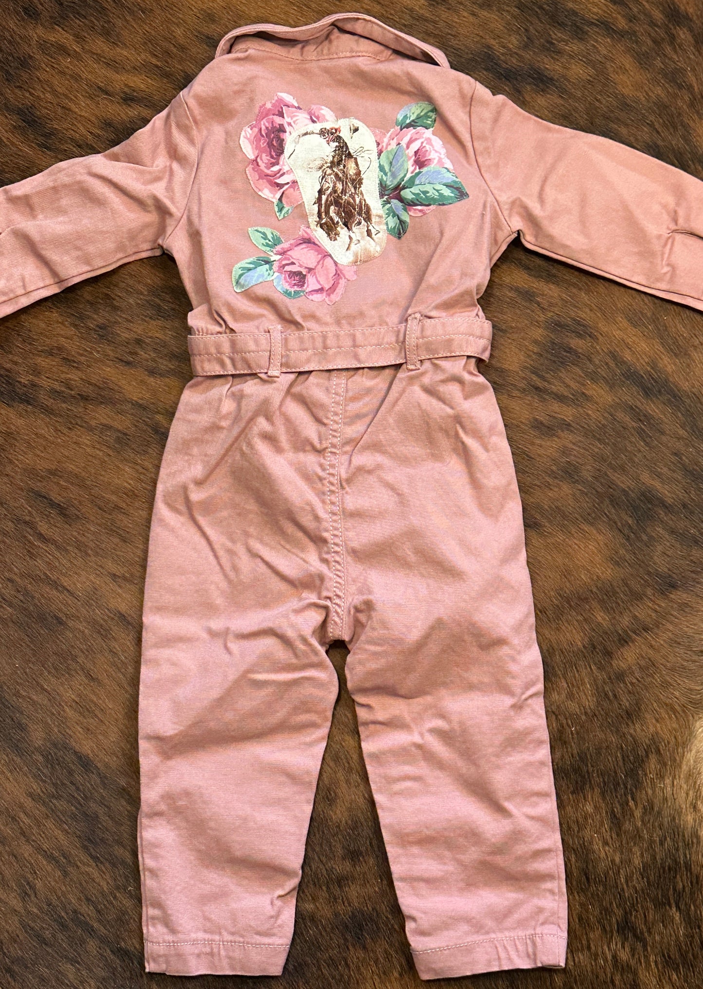 Bronc and Roses on Pink Jumpsuit, Size 18 mons. #1