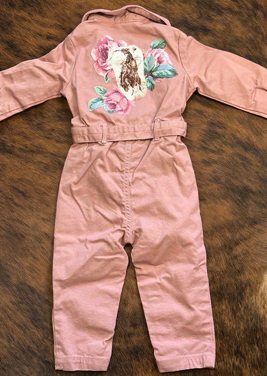 Bronc and Roses on Pink Jumpsuit, Size 18 mons. #1
