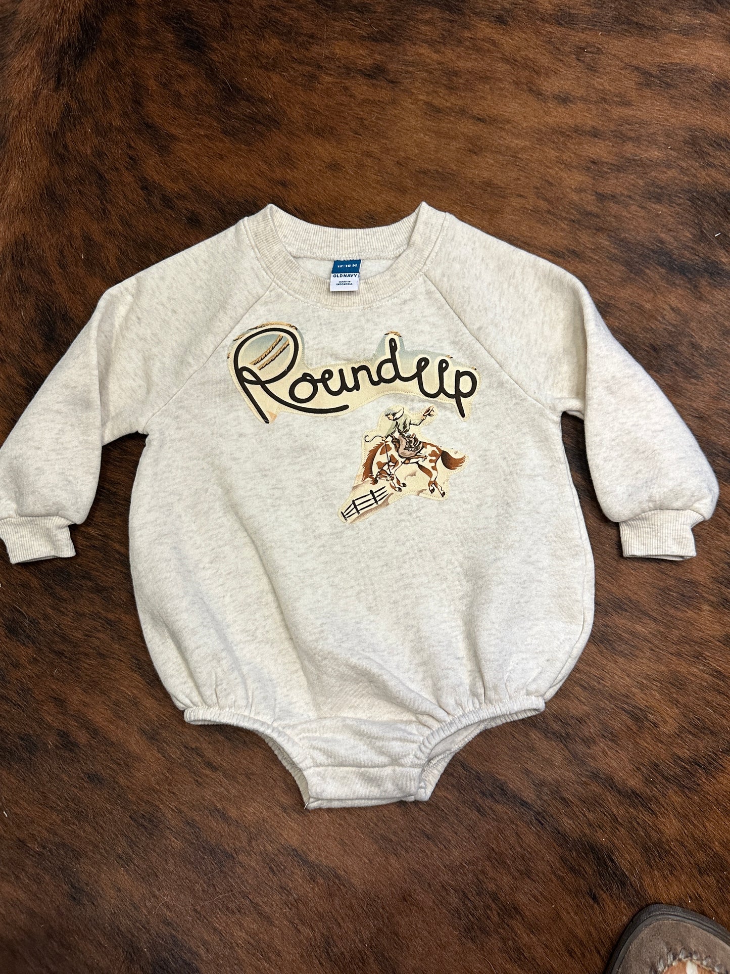 Roundup Sweatshirt Romper, Size 12-18 mons.