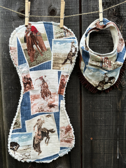 Wild West Broncs Bib/Burp Cloth Set