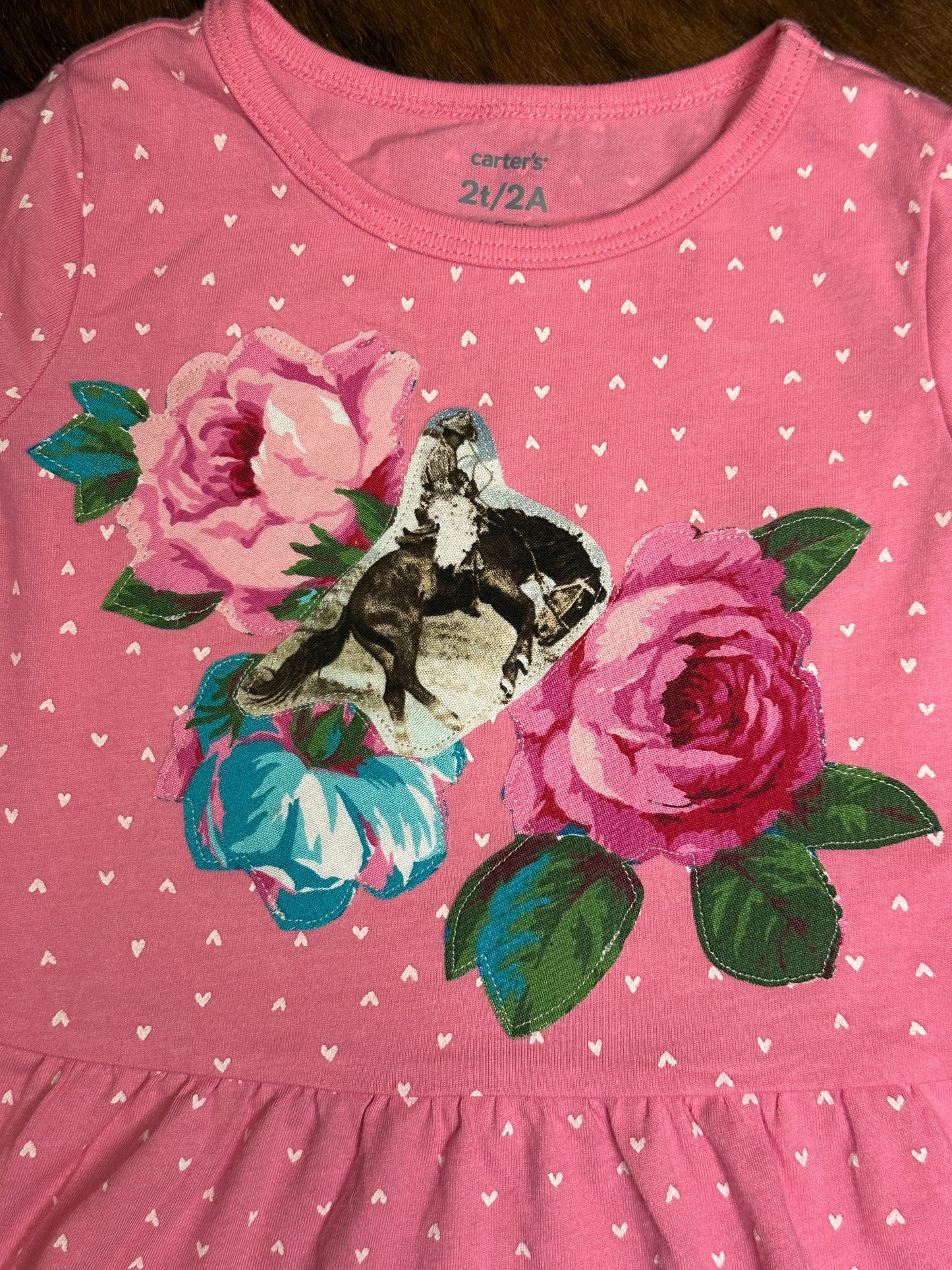 Heart Print Pink Peplum Top with Bronc & Roses, Size 2T