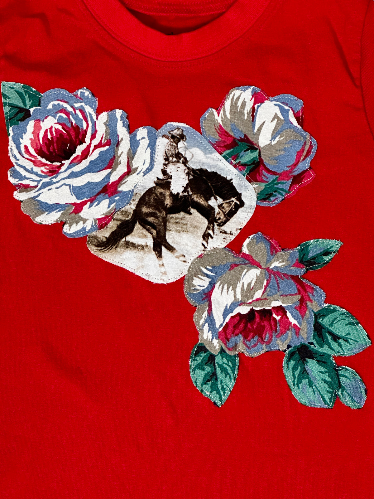 Bronc Rider & Roses on Red Tee, Size 2T