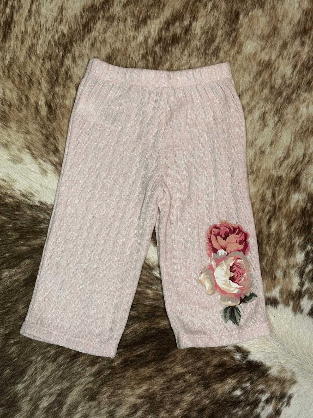 Light Pink Ribbed Chenille Rearing & Roses Set, Size 12-18 mons.