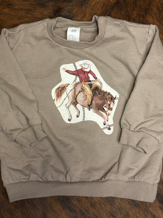 Bronc on Khaki Sweatshirt, Size 12 mons.