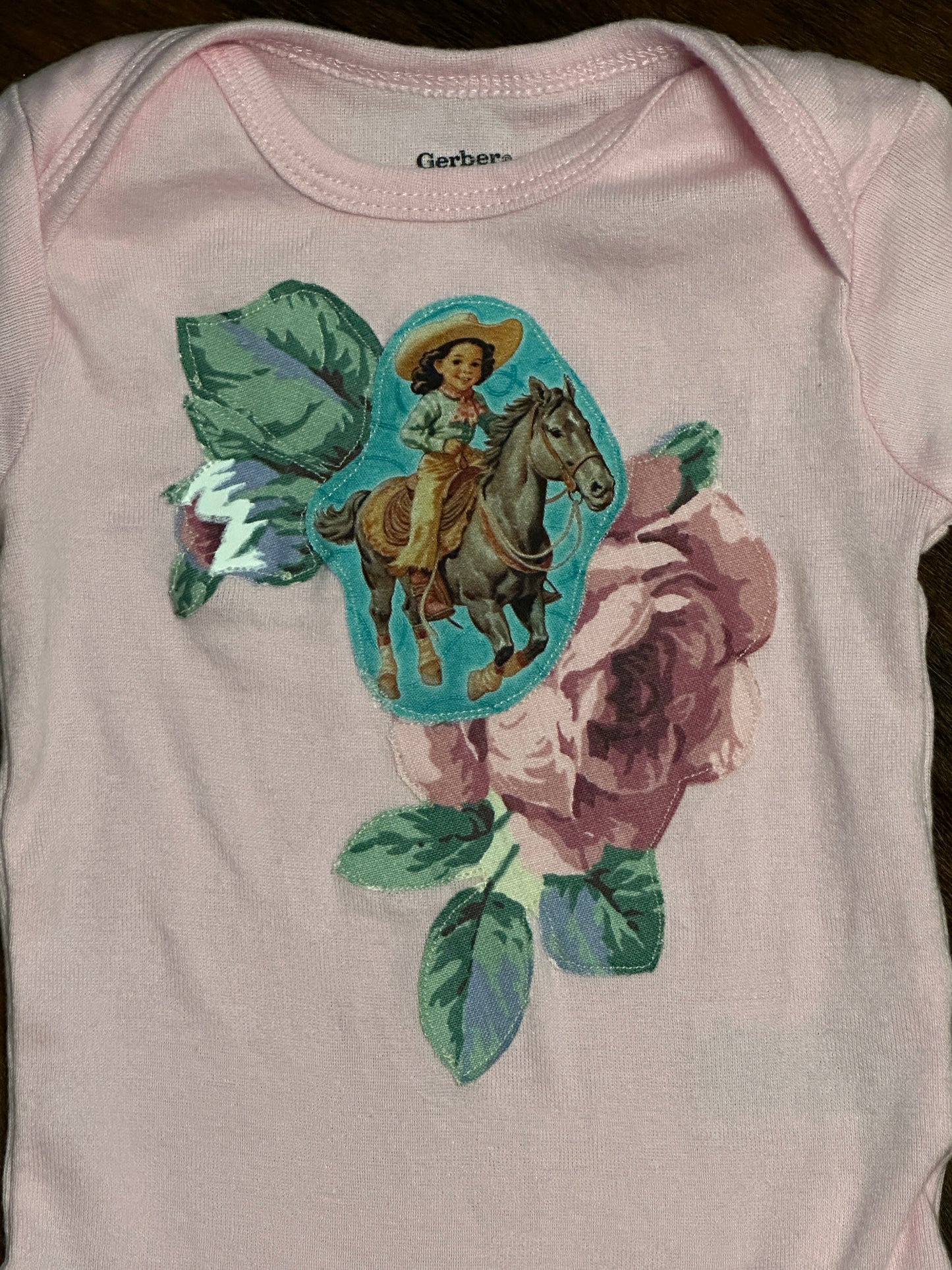 Cowgirl and Roses Light Pink Onesie, 0-3 mons.