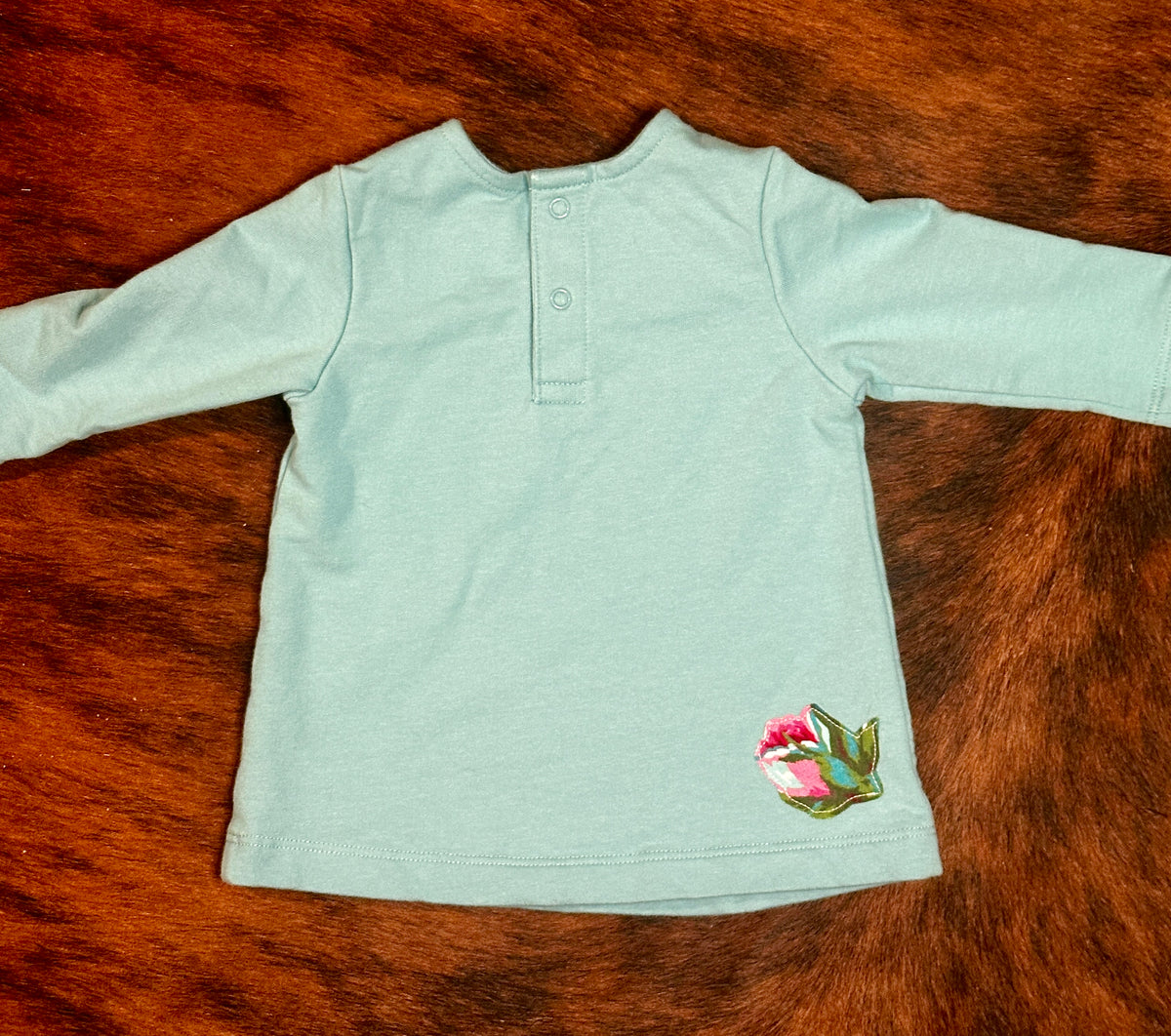 Vintage Cowgirl & Roses on Turquoise Dress, Size 0-3 mons.