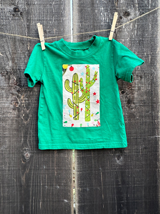 Christmas Cactus on Green Tee, Size 2T