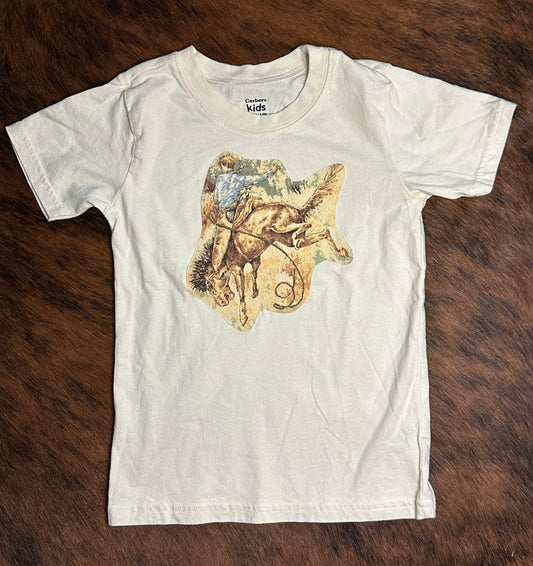 Vintage Bronc in Soft Yellows & Browns on Cream Tee, Size 5T