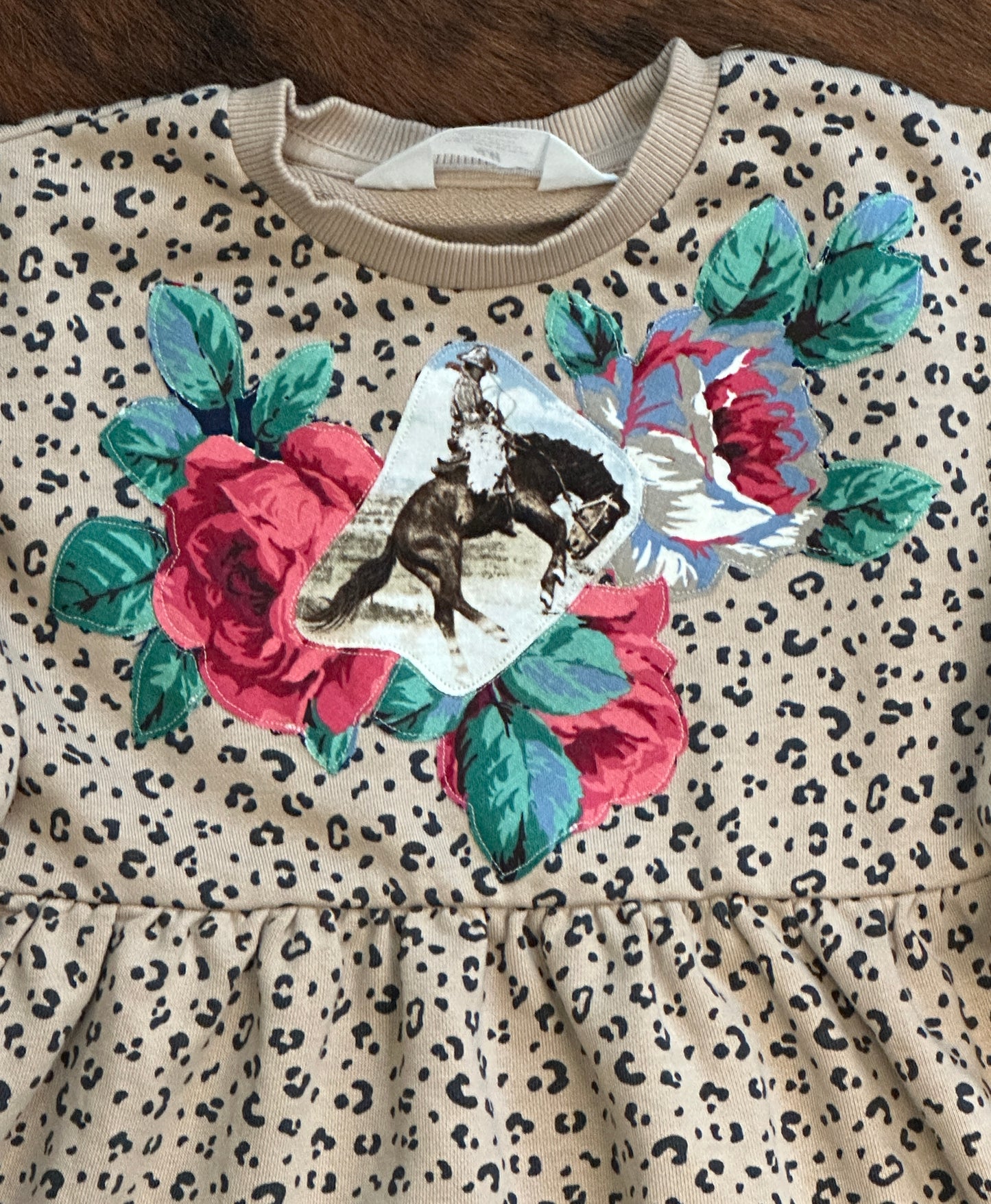 Bronc & Roses on Leopard Sweatshirt Dress, Size 2T