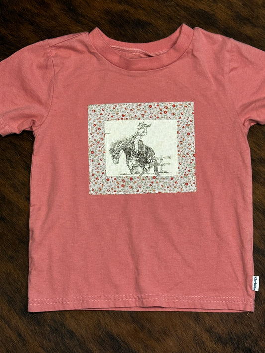 Cowgirl Bronc Rider with Petite Floral Print on Pink Tee, Size 4T