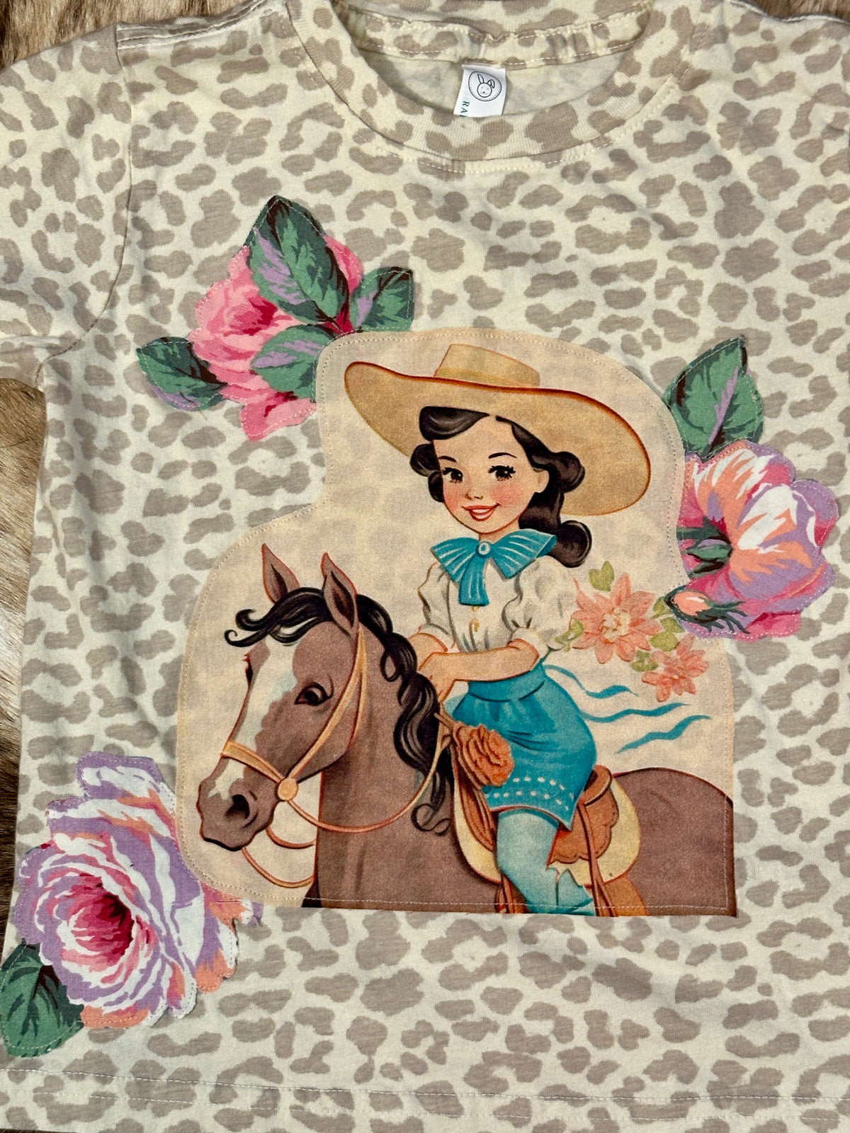 Cowgirl & Roses on Light Leopard Tee, Size 3T