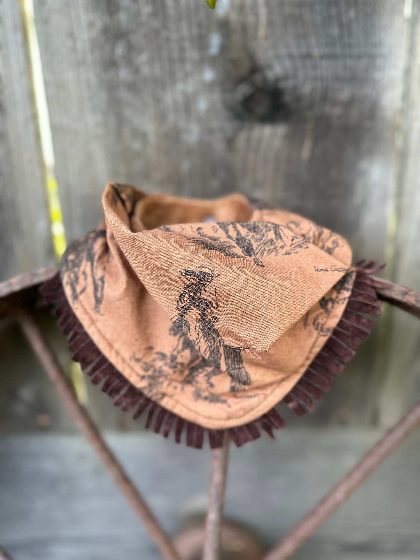 Barrel Racer Sketch on Brown Buckaroo Baby Bib