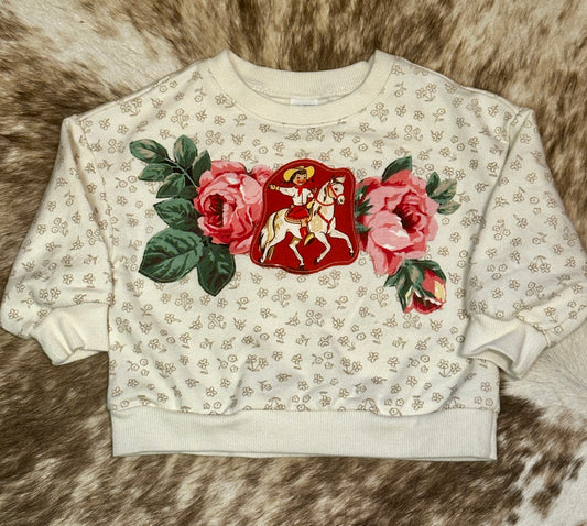 Vintage Cowgirl & Roses on Floral Sweatshirt, Size 18 mons.