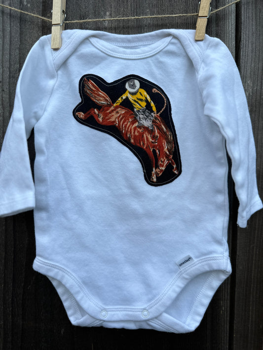Bronc Rider on Long Sleeved Onesie, Size 0-3 mons.