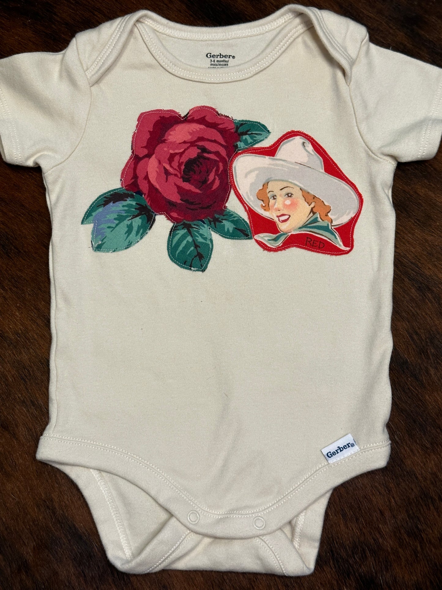 Cowgirl Red Cream Onesie, Size 3-6 mons.
