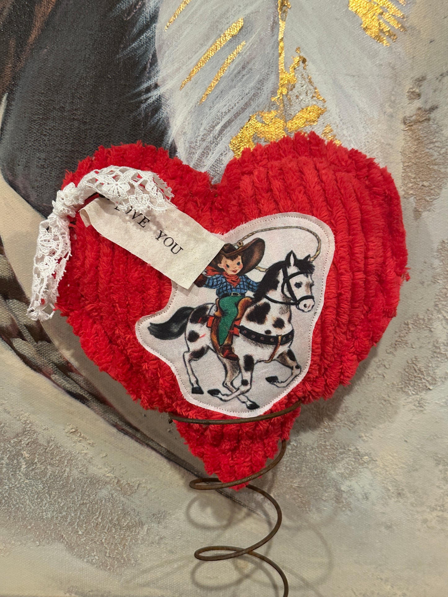 RED Chenille Plushie Cowboy Heart #3