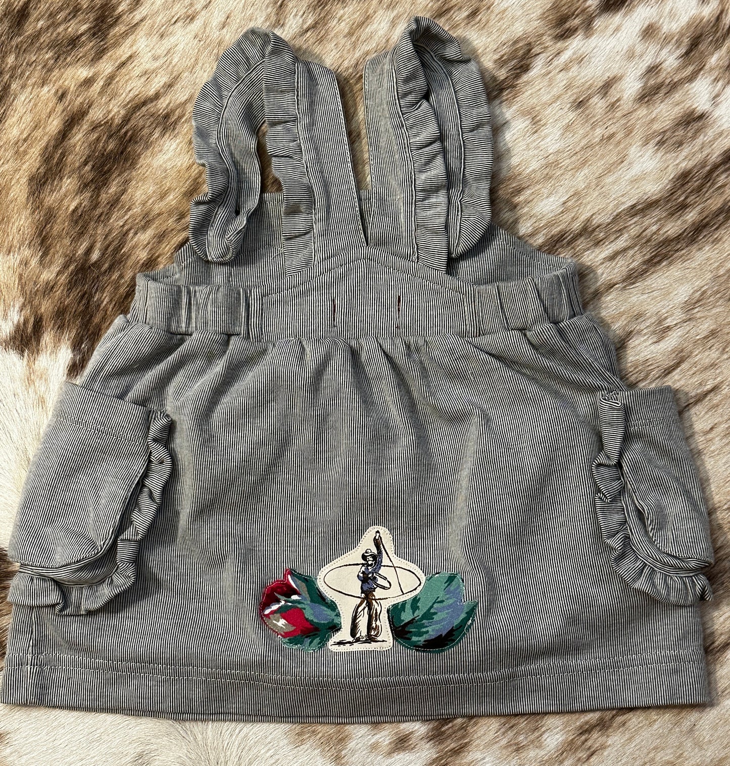 Ruffle Overall Dress with Bronc & Trick Roper, Size 3-6 mons