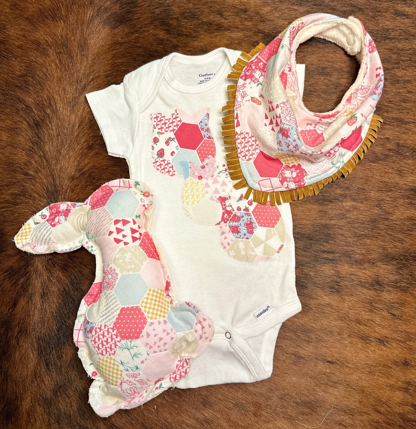 Spring Tulips and Easter Bunny Onesie & Bib Set, 6-9 mons.