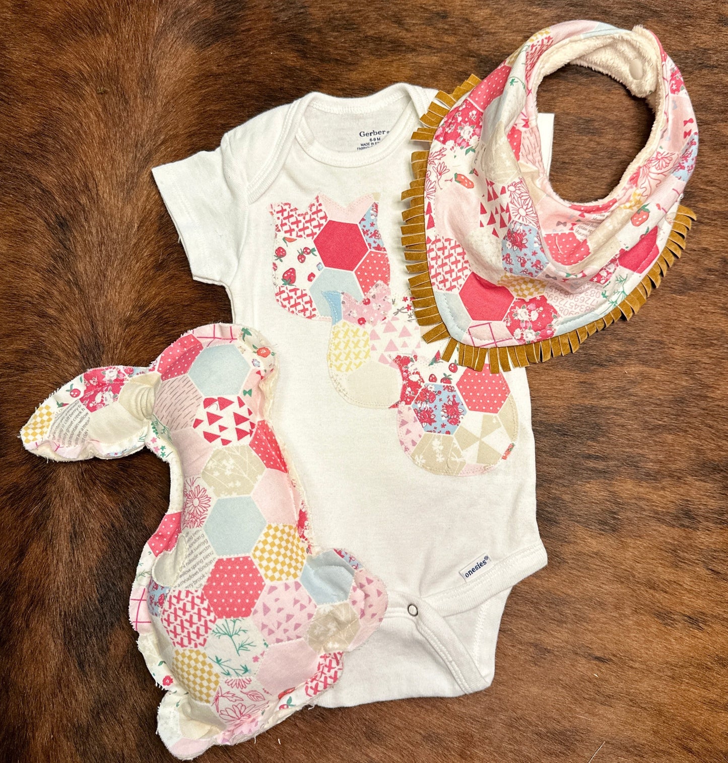 Spring Tulips and Easter Bunny Onesie & Bib Set, 6-9 mons.