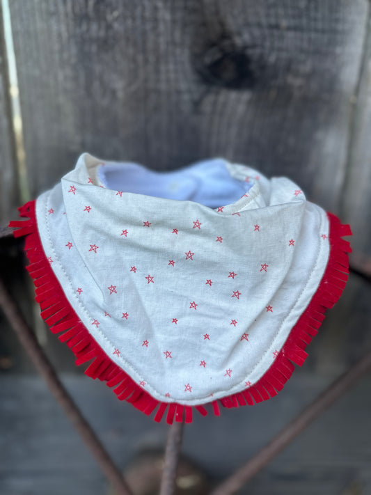 Red Stars and Fringe Buckaroo Baby Bib