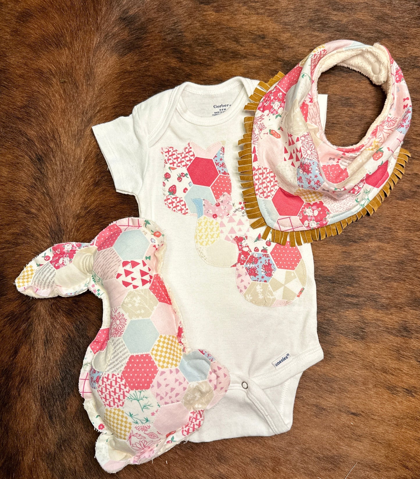 Spring Tulips and Easter Bunny Onesie & Bib Set, 6-9 mons.