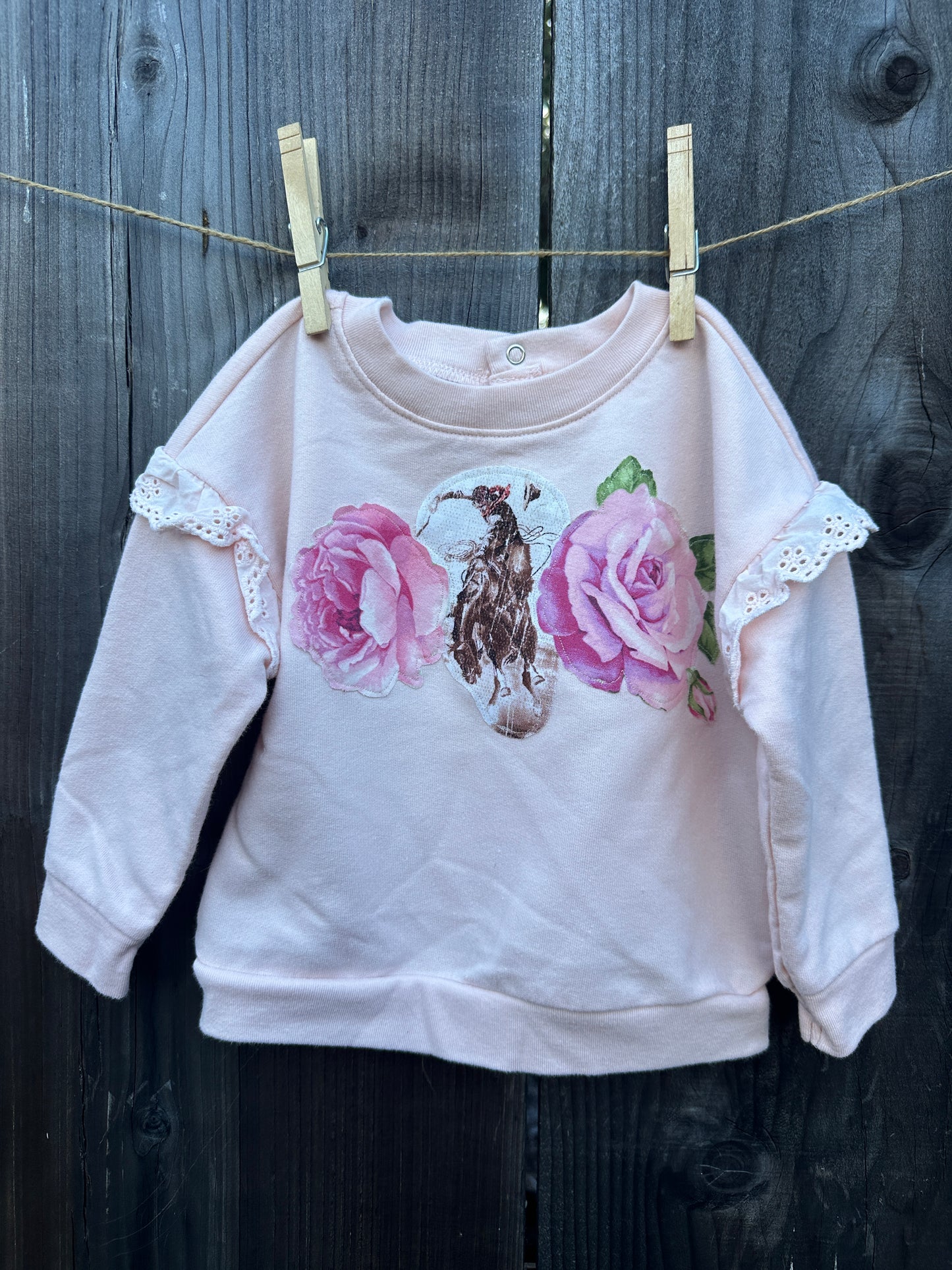 Bronc & Roses Eyelet Sweatshirt, size 12 mons.
