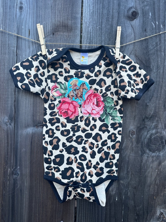 Leopard Cowgirl and Roses Onesie, Size 12-18 mons.