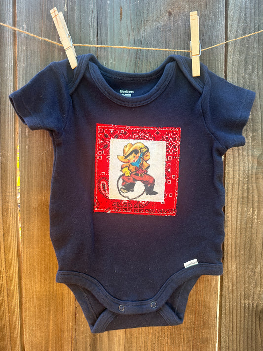 Tiny Wrangler & Red Bandana on Navy, Size 6-9 mons.