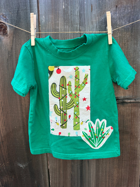 Christmas Cactus on Green Tee, Size 2T