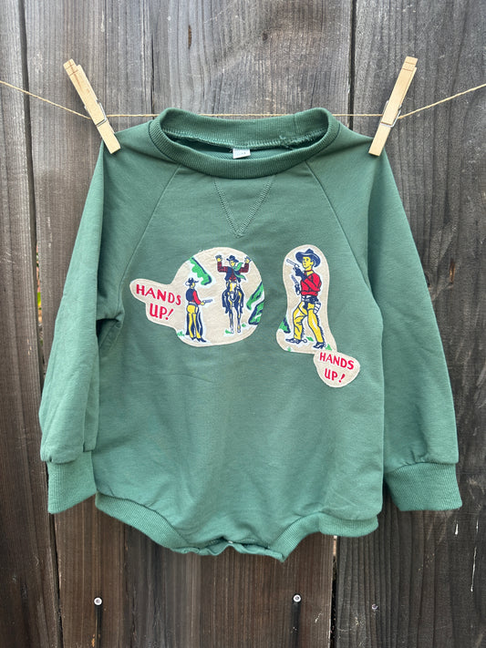 Put ‘Em Up Green Sweatshirt Romper, Size 18-24 mons.