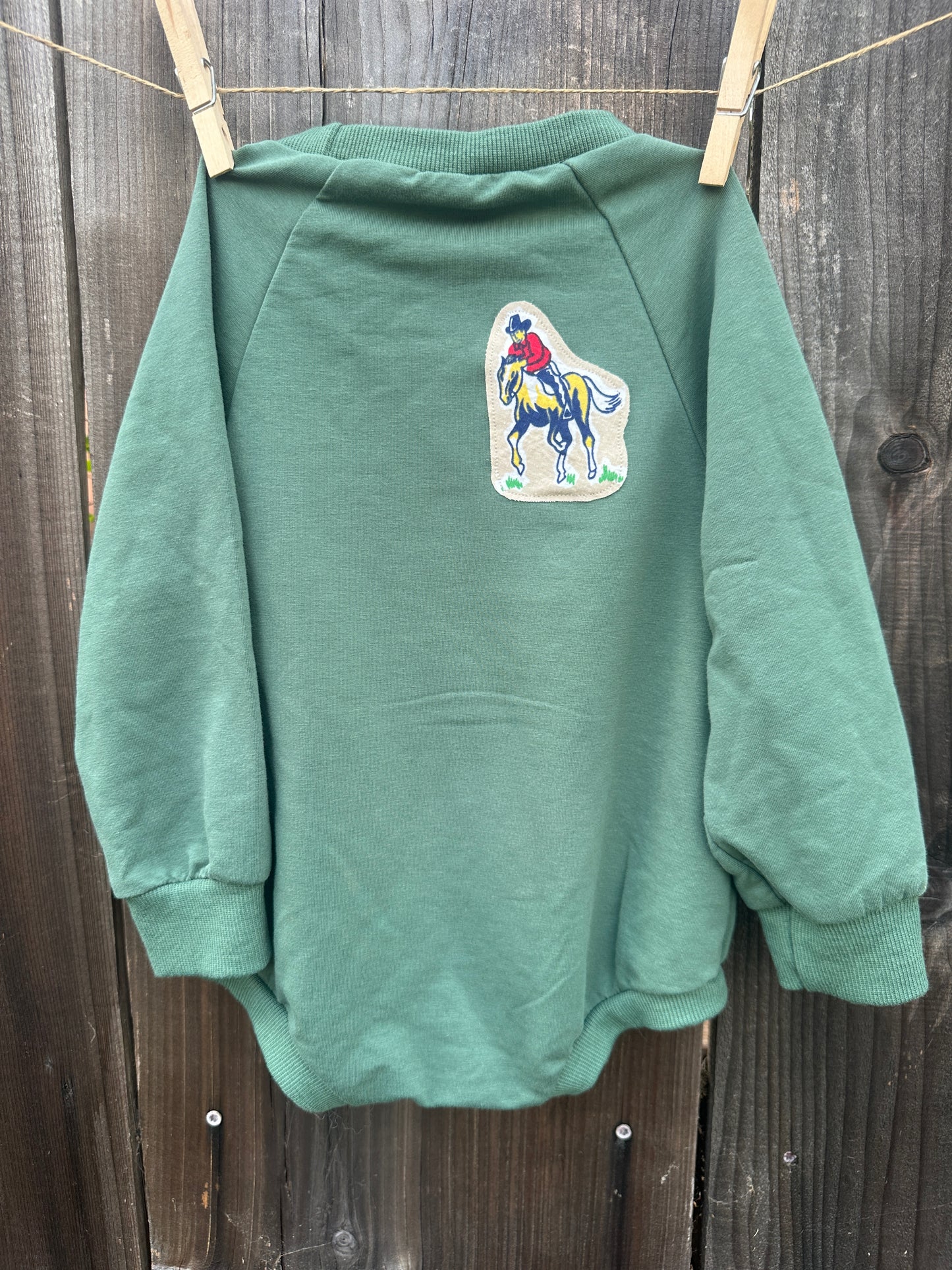 Put ‘Em Up Green Sweatshirt Romper, Size 18-24 mons.