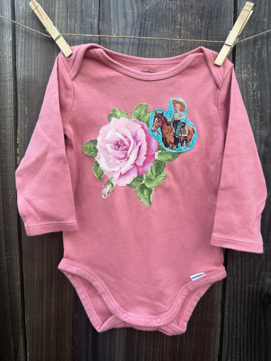 Turquoise Cowgirl & Rose on Pink, Size 3-6 mons.