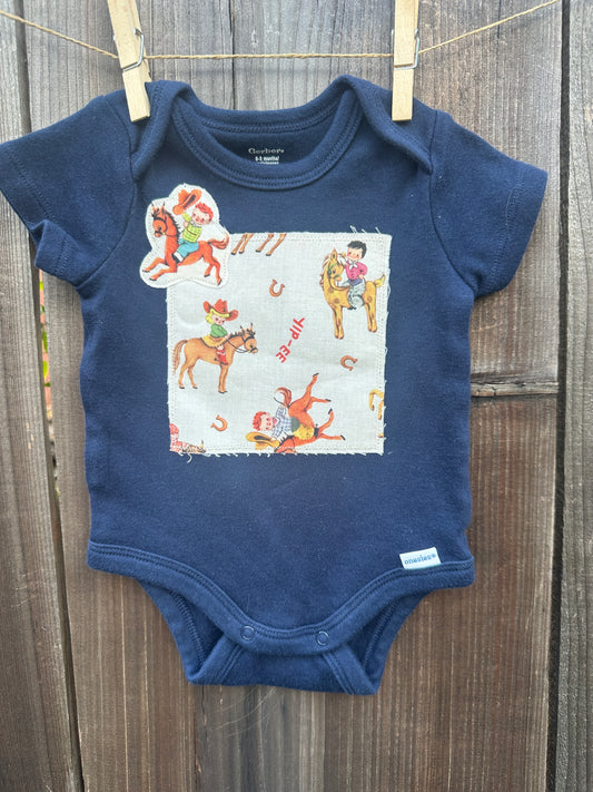 Vintage Cowkids on Navy, Size 0-3 mons.