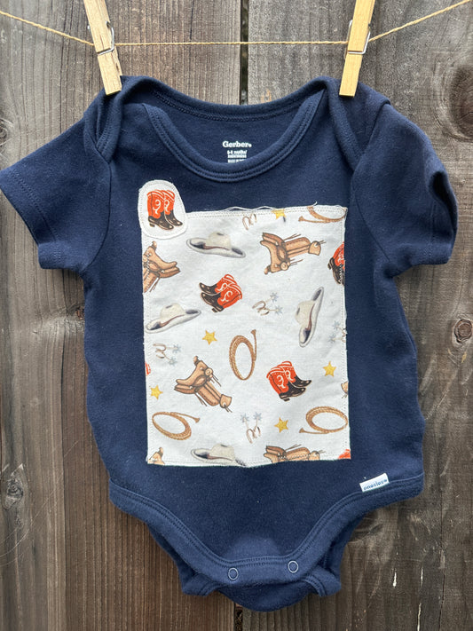 Cowboy Essentials on Navy, Size 6-9 mons.