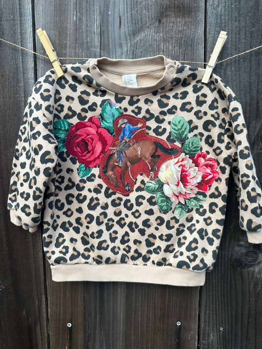 Leopard Bronc & Roses Sweatshirt, Size 18 mons.