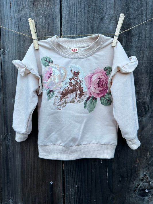Ruffle Sleeve Pastel Bronc & Roses, Size 90 = 2T