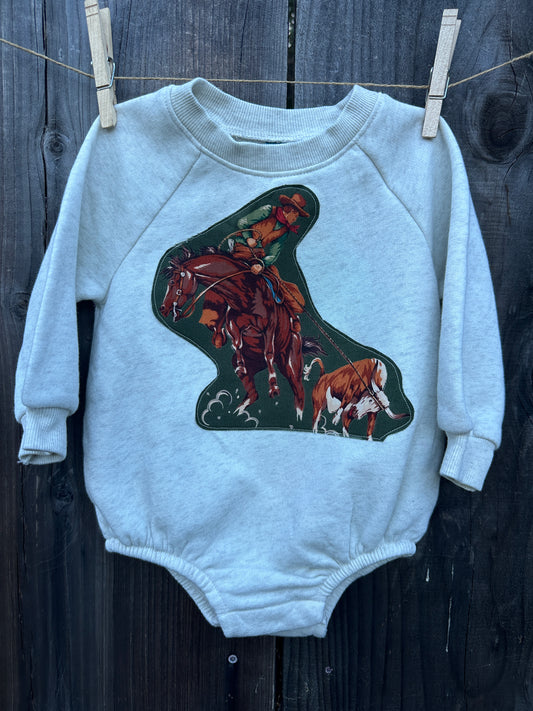Vintage Cowboy Steer Roper Sweatshirt Onesie, Size 6-12 mons.