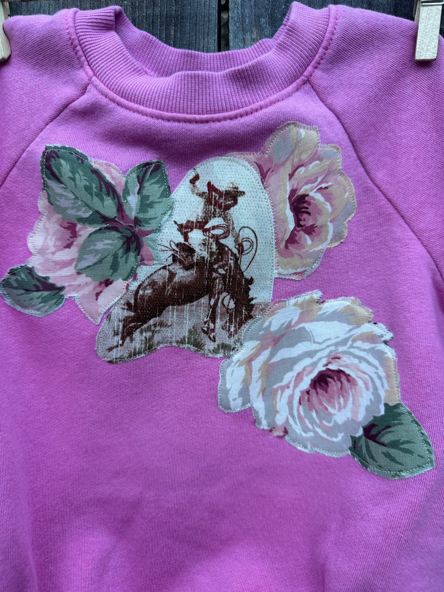 Pink Bronc & Roses Sweatshirt Onesie, Size 6-12 mons.