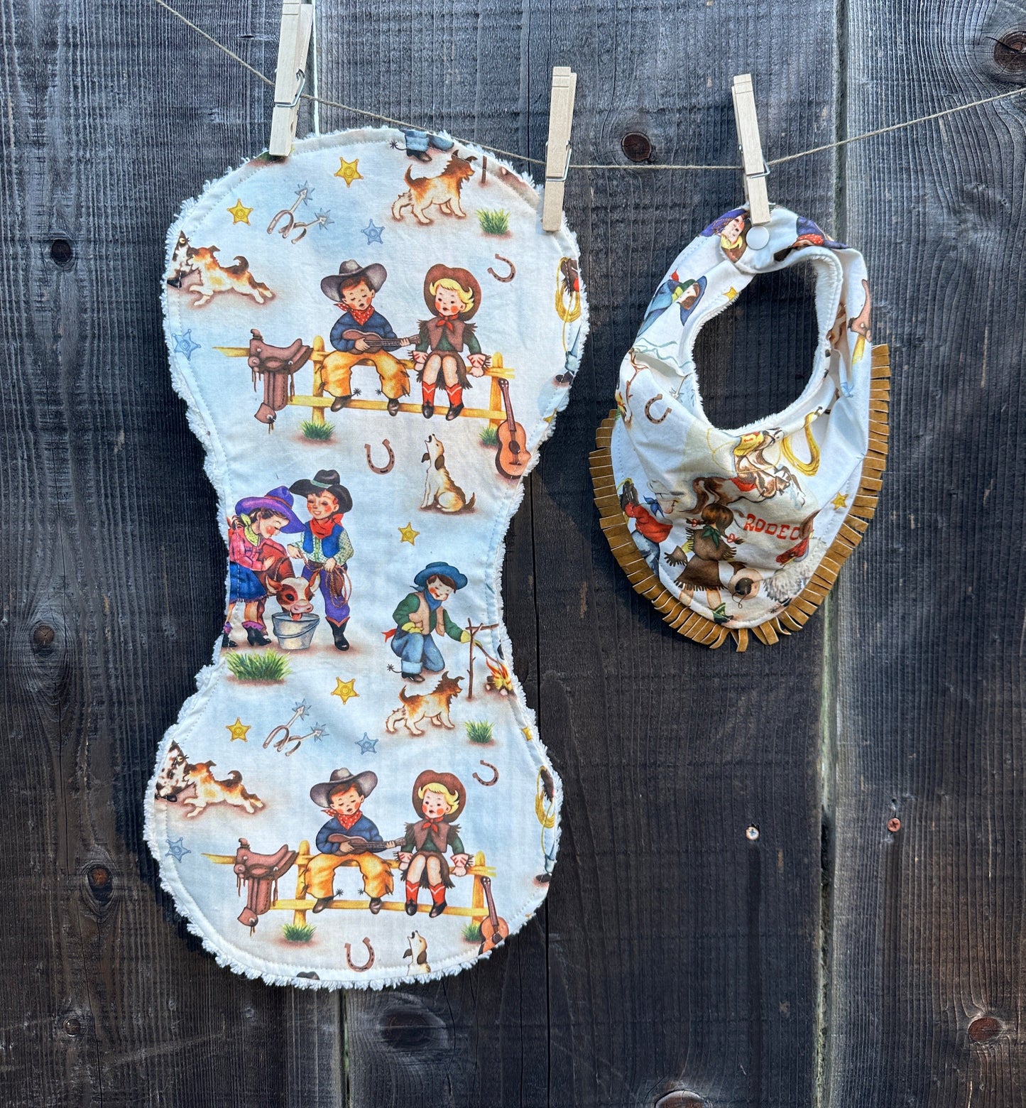 Vintage Cowkids Rodeo Dreams Bib/Burp Cloth Set