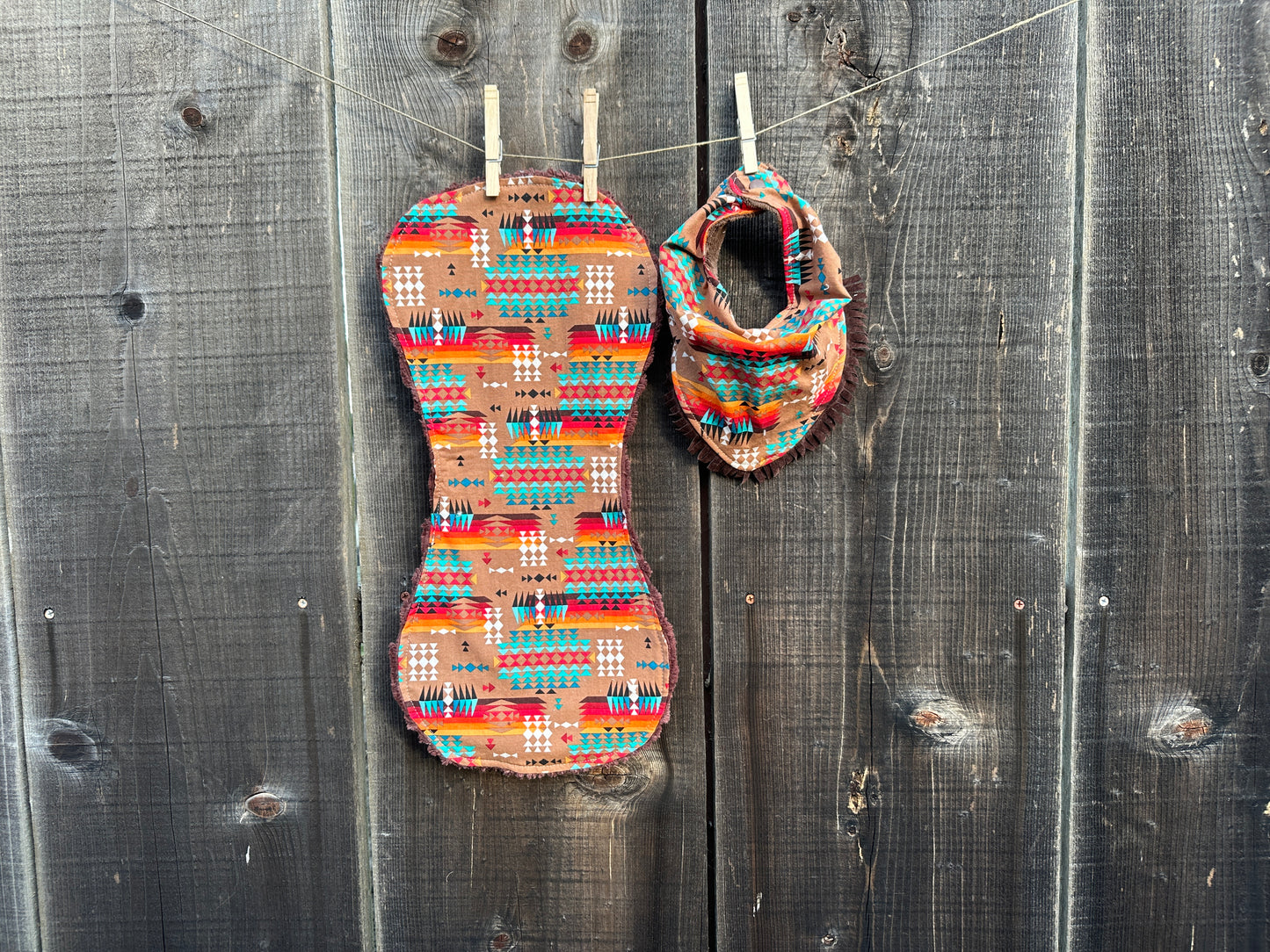 Native Brown and Orange Geometric Bib & Burp Cloth Set