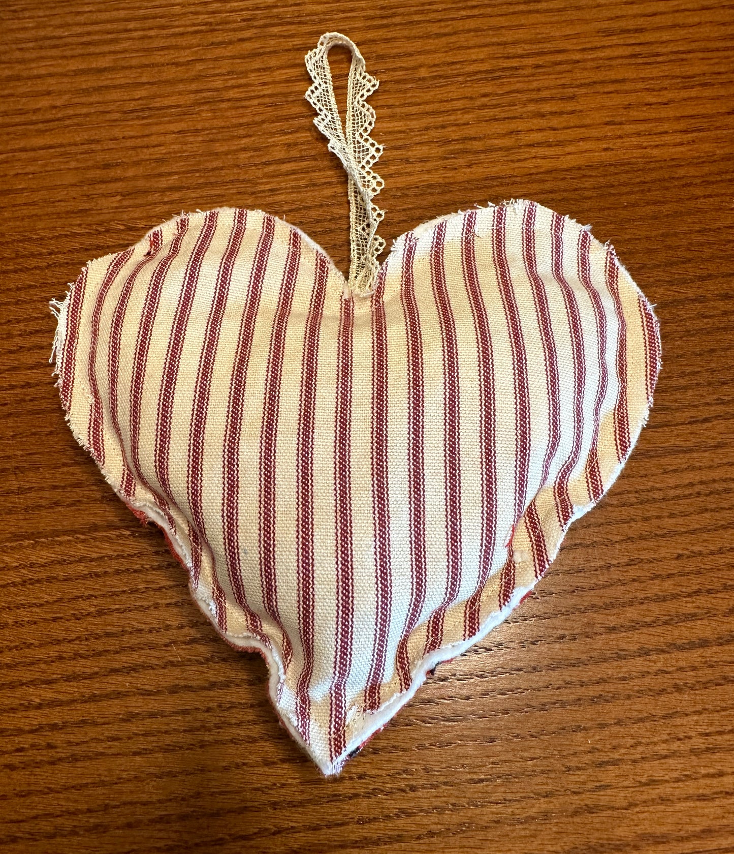 Red and White Quilted Cowboy Heart with Lace Hanger