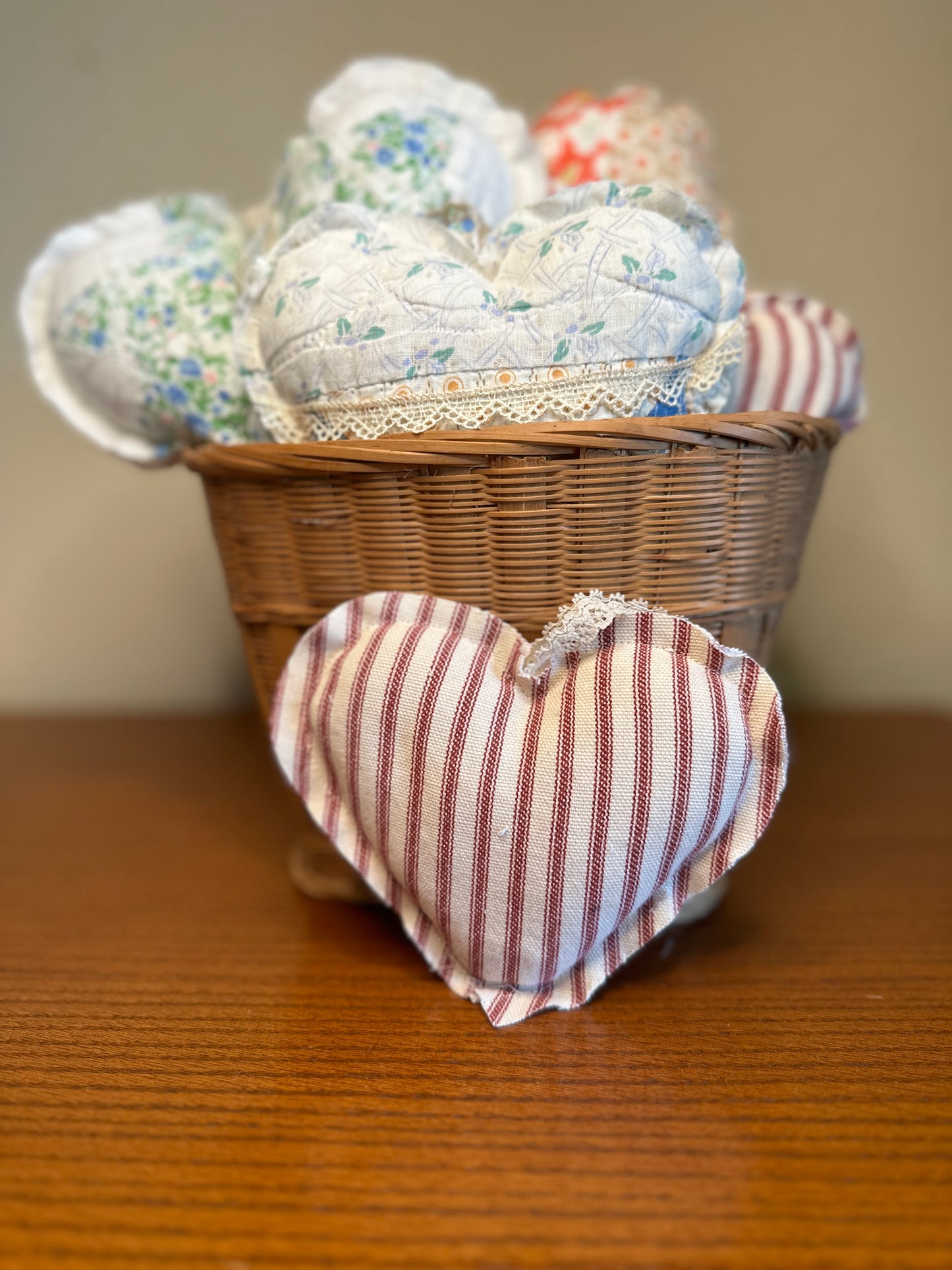 Valentine's Cranberry Ticking Fabric Heart