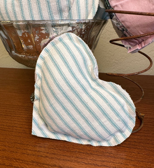 Turquoise Striped Ticking Fabric Heart