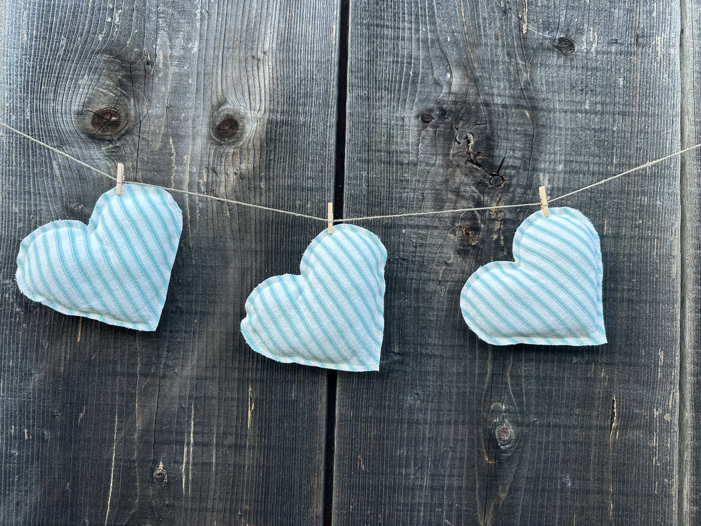 Turquoise Striped Ticking Fabric Heart