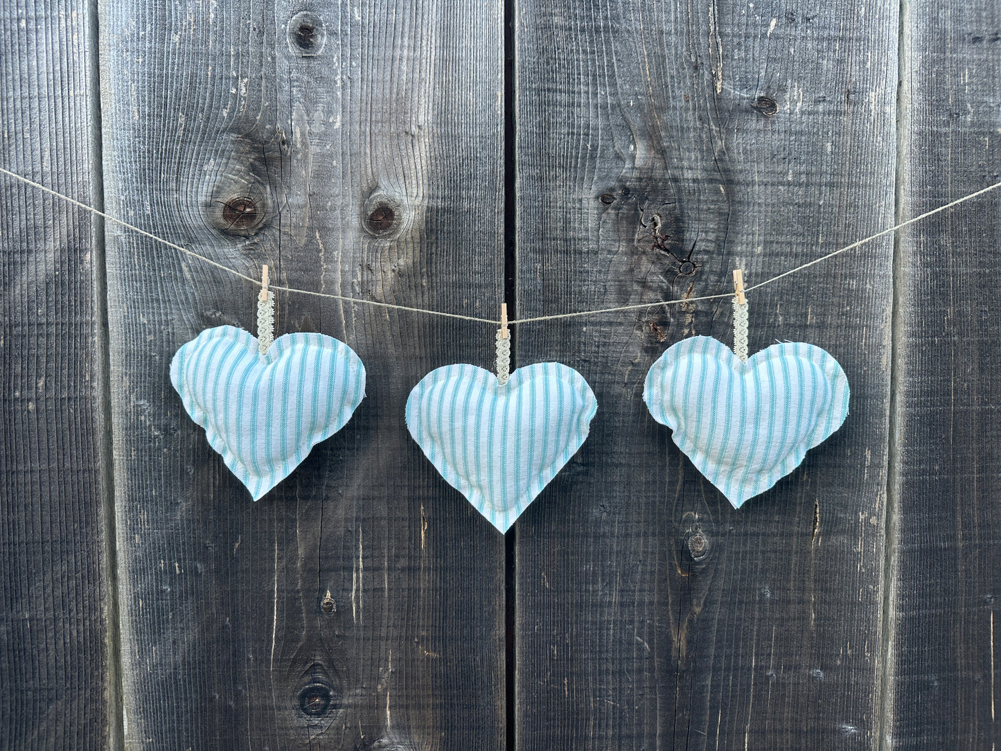 Turquoise Striped Ticking Fabric Heart